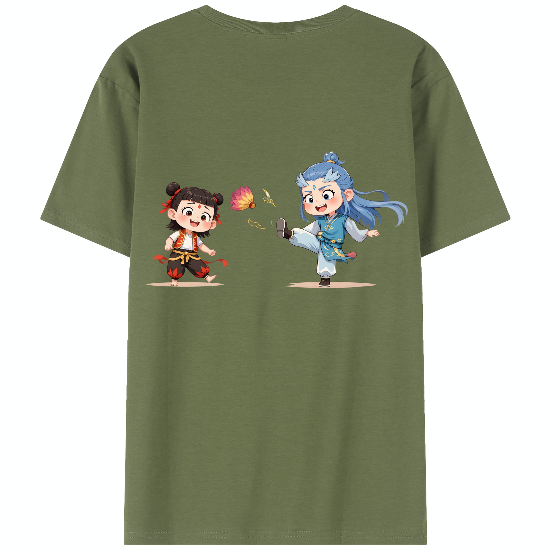（画像用） Ne Zha 2 ナタ 魔童の大暴れ 綿100％半袖Tシャツ（背面プリント）